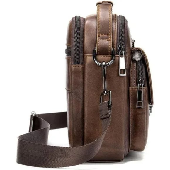 New Mini Genuine Leather Messenger Bag Coffee - Picture 2 of 8